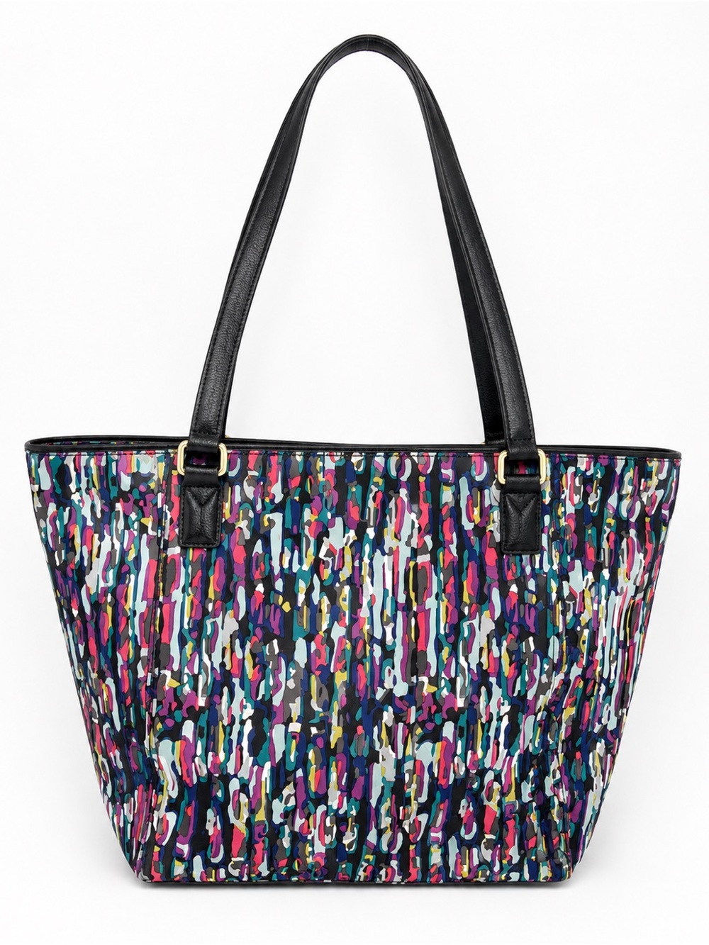 Vera Bradley Ella Tote Colorful Abstract Print Water-Resistant Bag Leather Trim - Picture 3 of 16